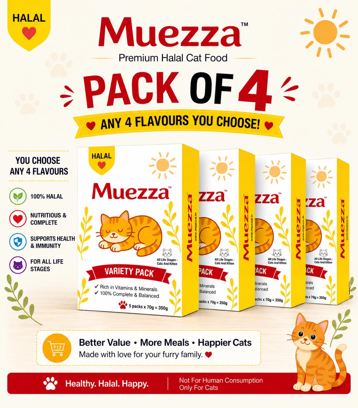 Muezza Pack of 4 Cat Food Poster Muezza Perfect Quad Packs - Image 1